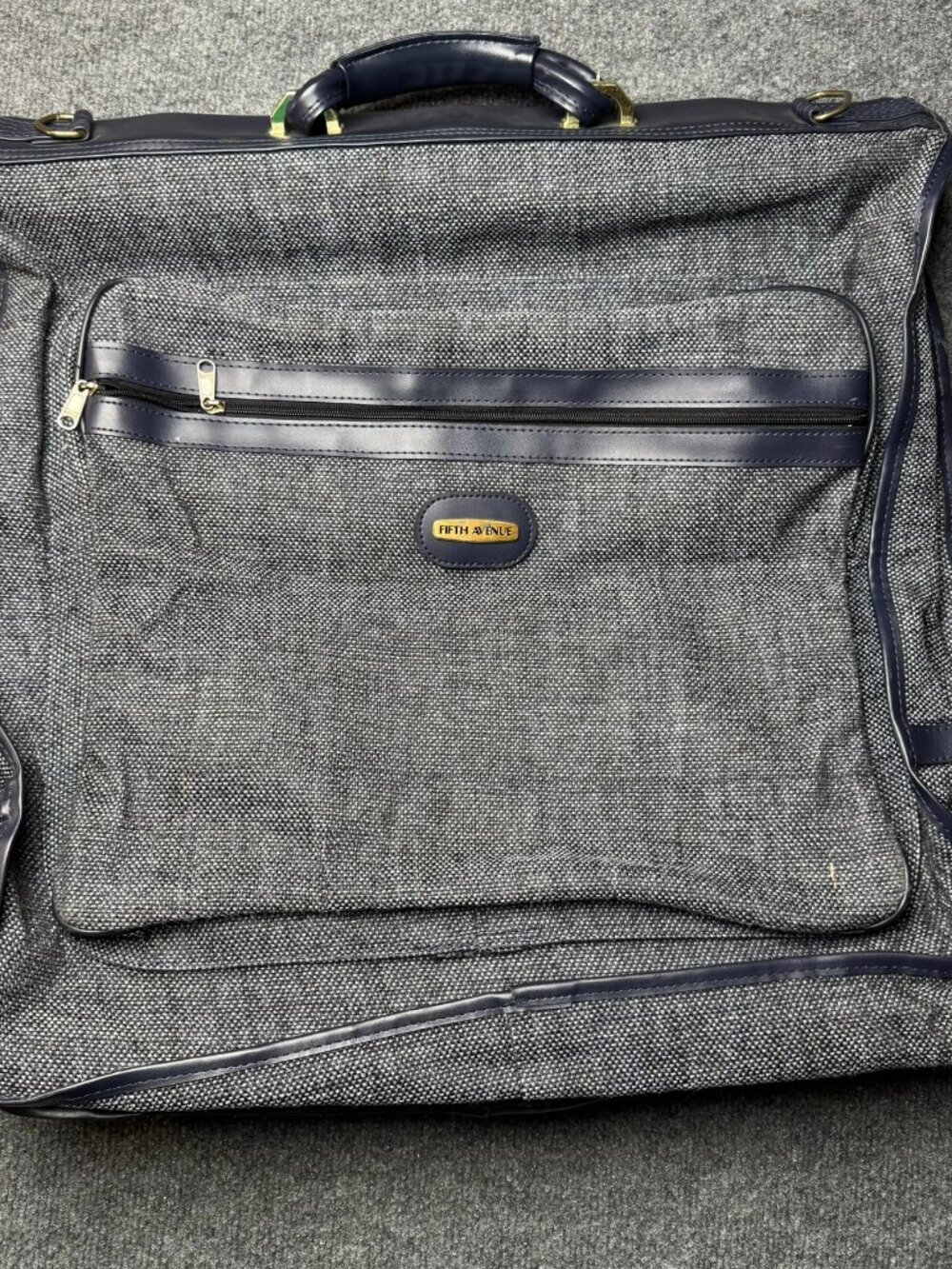 Fifth Avenue Vintage Blue Gray Tweed Garment Bag Travel Luggage Carry On